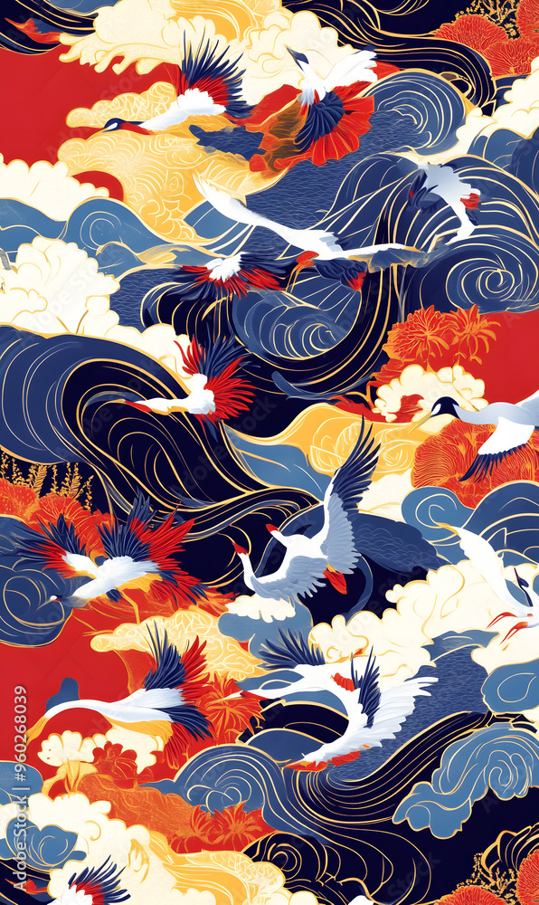 Japanese-style 2D illustrator doodle patterns for floor tiles and wallpaper Japanese-style 2D illustrator doodle patterns for floor tiles and wallpaper