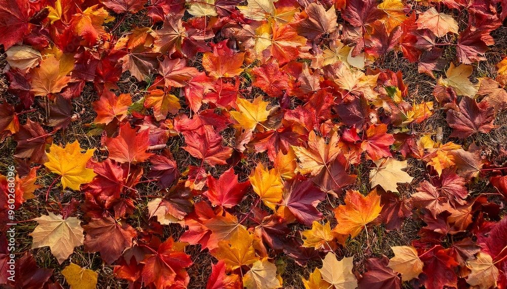 A vibrant carpet of autumn leaves in reds, oranges, yellows, and browns covers the ground, bathed in soft sunlight, creating a serene fall scene. A vibrant carpet of autumn leaves in reds, oranges, yellows, and browns covers the ground, bathed in soft sunlight, creating a serene fall scene.