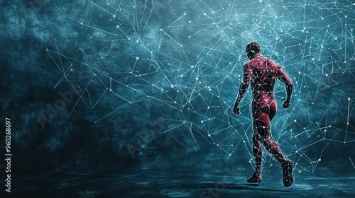 Sport training and fitness regime digital concept with athlete figure on plain slate background