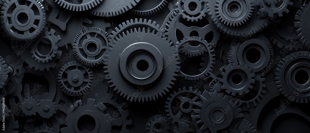 Closeup of Black Interlocking Cogs and Gears Closeup of Black Interlocking Cogs and Gears