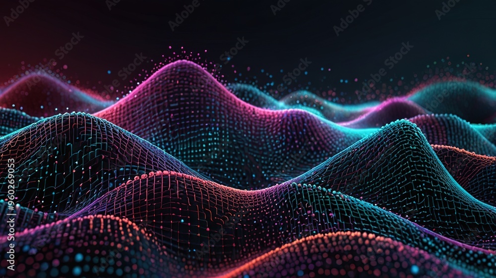 Abstract technology stream background. Digital dynamic wave of dots. Network connection structure. 3D rendering. Abstract technology stream background. Digital dynamic wave of dots. Network connection structure. 3D rendering.