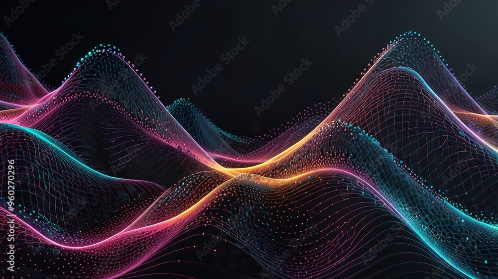 Abstract technology stream background. Digital dynamic wave of dots. Network connection structure. 3D rendering. Abstract technology stream background. Digital dynamic wave of dots. Network connection structure. 3D rendering.