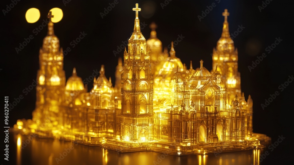 Fototapeta premium Magnificent Illuminated Medieval Cathedral Skyline at Magical Night
