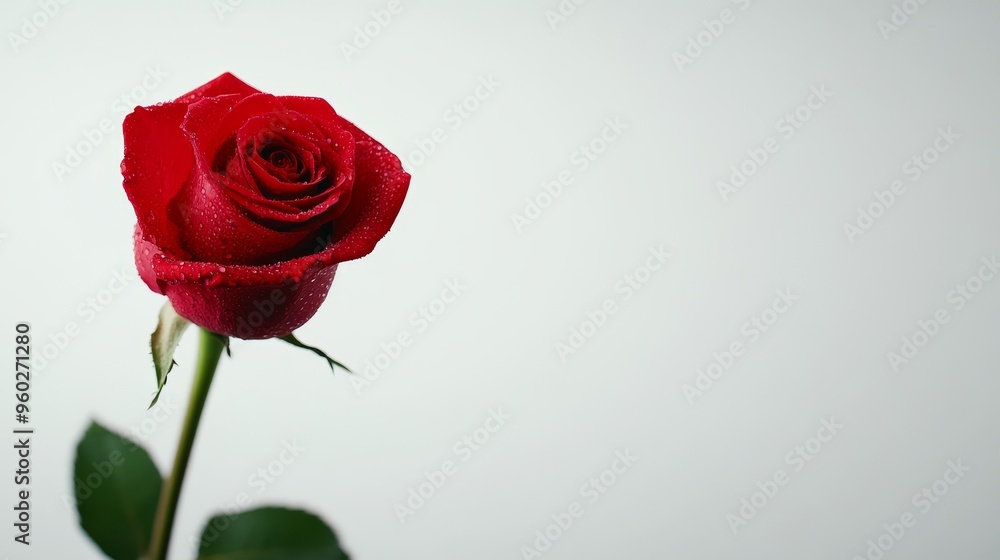 A single red rose in full bloom, sharply contrasted on a white background, soft shadows and rich details emphasize its timeless beauty, Hyper-realistic, Studio lighting. A single red rose in full bloom, sharply contrasted on a white background, soft shadows and rich details emphasize its timeless beauty, Hyper-realistic, Studio lighting.