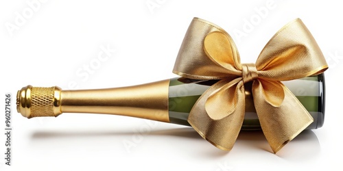 Champagne bottle decorated with a bow for celebrations and special occasions photo