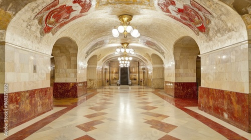 The iconic Avtozavodskaya metro station in Moscow, known for its Art Deco design.