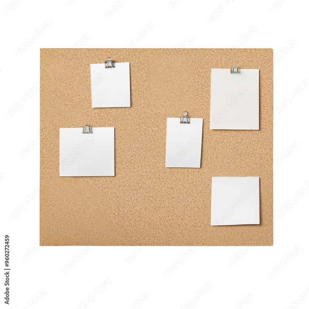 A blank corkboard with empty paper notes ready for various uses like reminders, plans, or creativity. A blank corkboard with empty paper notes ready for various uses like reminders, plans, or creativity.