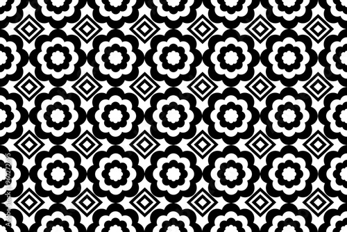 Fabric pattern, floral pattern, black and white, seamless