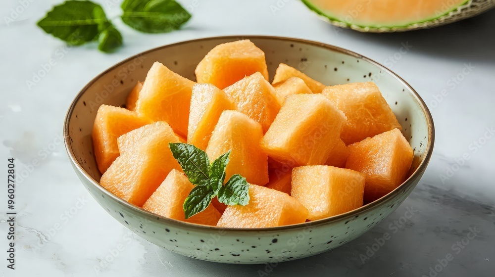 Cantaloupe Melon Cubes in Bowl Cantaloupe Melon Cubes in Bowl