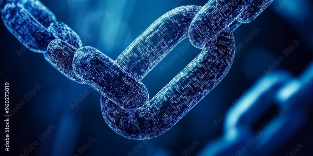 Revolutionary Tokenization: Abstract Blockchain Visualization for Secure Digital Asset Management and Smart Contract Implementation. Futuristic Blue Technological Landscape Showcasing Interconnected N Revolutionary Tokenization: Abstract Blockchain Visualization for Secure Digital Asset Management and Smart Contract Implementation. Futuristic Blue Technological Landscape Showcasing Interconnected N