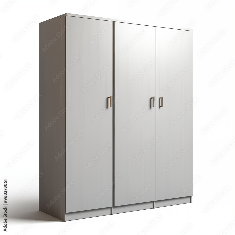 Modern White Wardrobe with Three Doors and Metal Handles Modern White Wardrobe with Three Doors and Metal Handles
