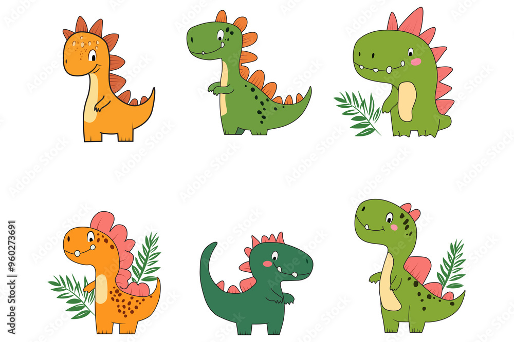 Obraz premium set of cute dinosaurs dragon illustration baby dino tyrannosaurus nature comic character
