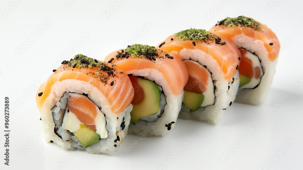 photography of a delicious sushi roll with avocado and salmon photography of a delicious sushi roll with avocado and salmon