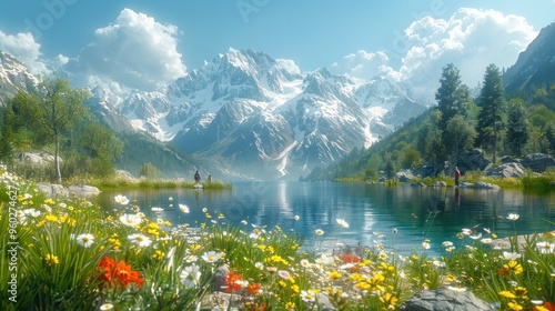 alpine lake in the mountains photo