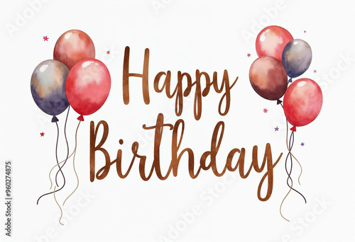 Illustration of watercolor Happy Birthday Calligraphy with Balloons