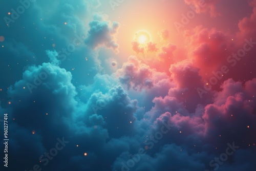 A Dreamy Sky with Soft Clouds and a Glowing Orb