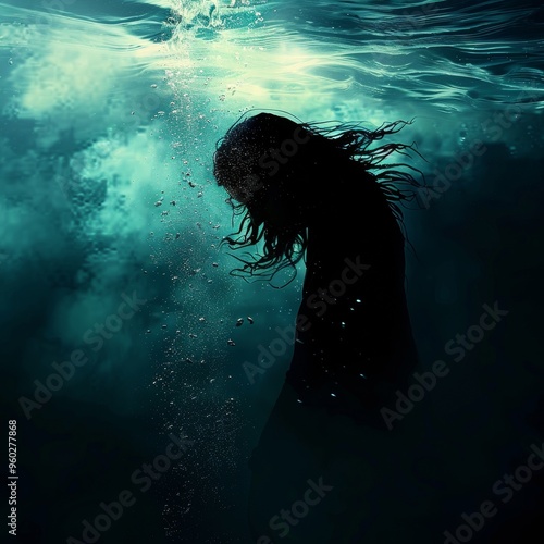 Simplified depiction of a figure submerged underwater, symbolizing the suffocating and overwhelming feeling