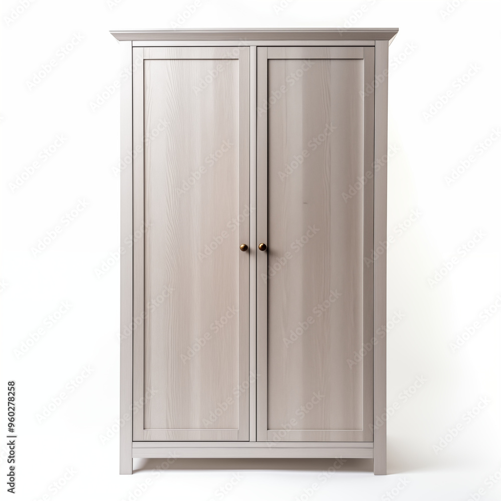 White Wooden Cabinet with Two Doors and Brass Knobs White Wooden Cabinet with Two Doors and Brass Knobs
