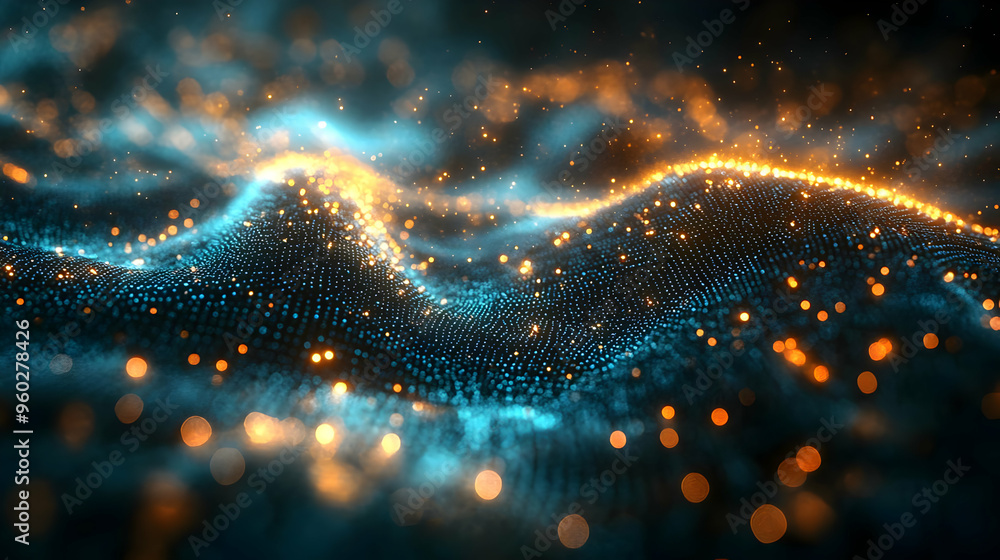 Abstract representation of waves with glowing particles. Abstract representation of waves with glowing particles.