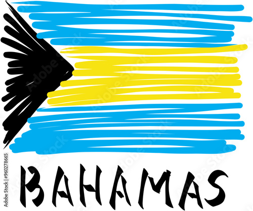 Bahamas national Flag. Hand drawn sketch minimal design. Perfect for template, banner, print, postcard, cover. Vector illustration