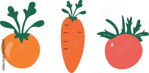 Vector illustration of tomato, carrot, and root vegetable, perfect for healthy food designs