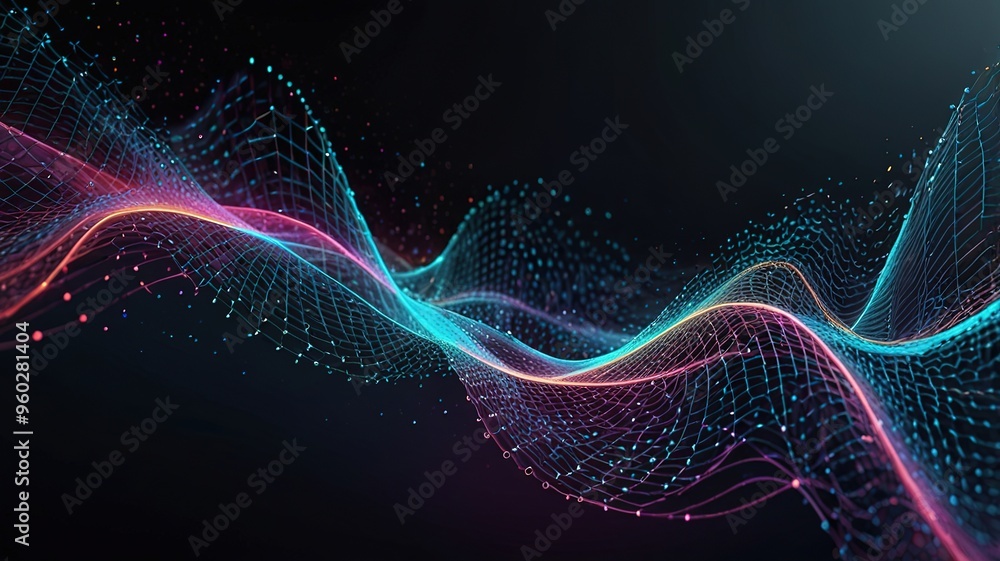 Abstract technology stream background. Digital dynamic wave of dots. Network connection structure. 3D rendering. Abstract technology stream background. Digital dynamic wave of dots. Network connection structure. 3D rendering.