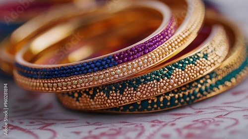 Wallpaper Mural Close-up of intricate bangles showcasing vibrant colors and detailed craftsmanship, perfect for cultural and fashion photography. Torontodigital.ca