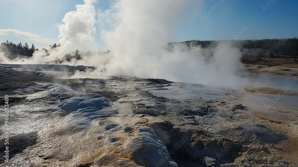 The steaming Norris Geyser Basin with its otherworldly landscape of geothermal features. The steaming Norris Geyser Basin with its otherworldly landscape of geothermal features.