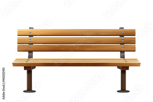 wooden park bench, isolated on white background