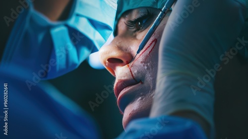 Medical professionals, including a female doctor and surgeon, wearing surgical masks and holding syringes in a hospital setting