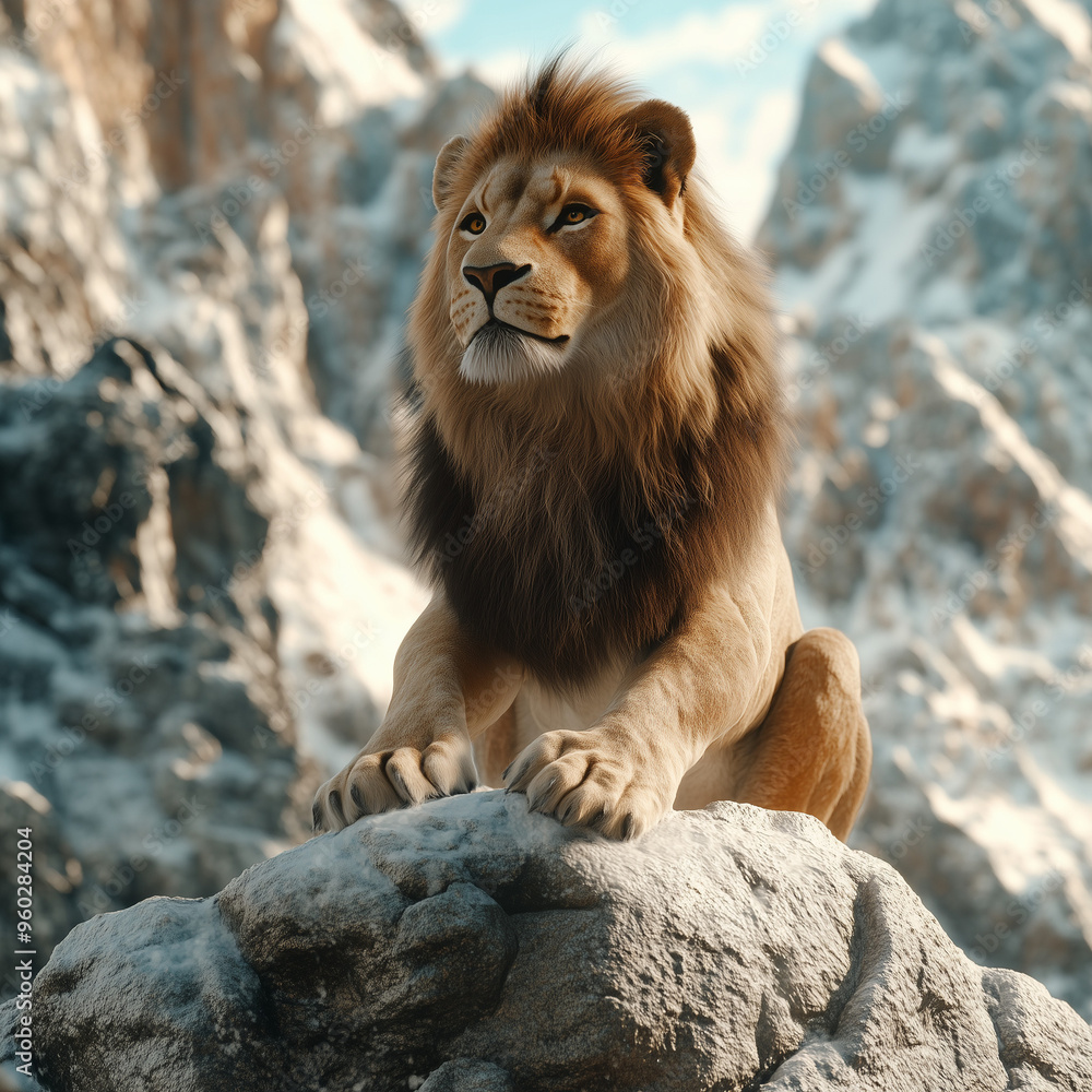 Naklejka premium Löwe vor einem majestätischen Berg