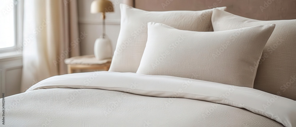 Bed sheets with dust mites, easy care, natural light, warm tones, cozy setting Bed sheets with dust mites, easy care, natural light, warm tones, cozy setting