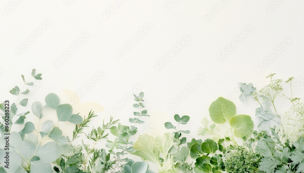 A serene arrangement of lush leaves and delicate greenery on a soft background, perfect for nature-inspired designs. A serene arrangement of lush leaves and delicate greenery on a soft background, perfect for nature-inspired designs.