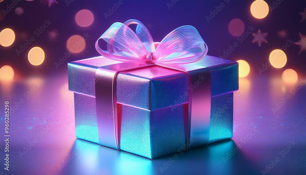 Christmas Gift Box with a Neon Holographic Glow
Christmas Gift Box with a Neon Holographic Glow