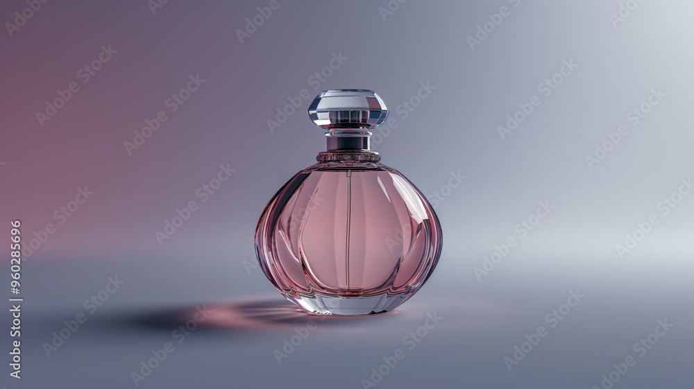 A studio shot of a transparent perfume bottle with a unique design, set against a clean white background. Ideal for advertising and product display in high-end campaigns A studio shot of a transparent perfume bottle with a unique design, set against a clean white background. Ideal for advertising and product display in high-end campaigns