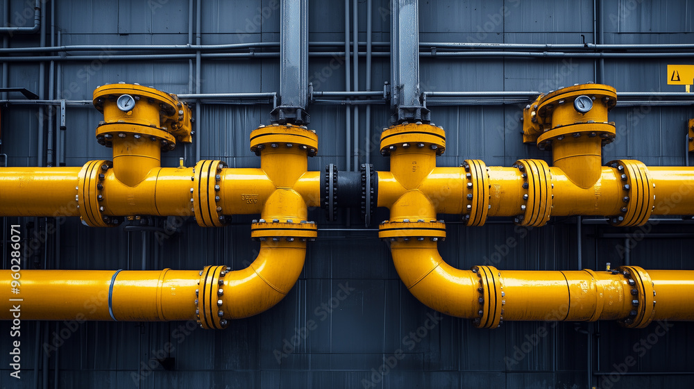 yellow gas pipes in a factory yellow gas pipes in a factory