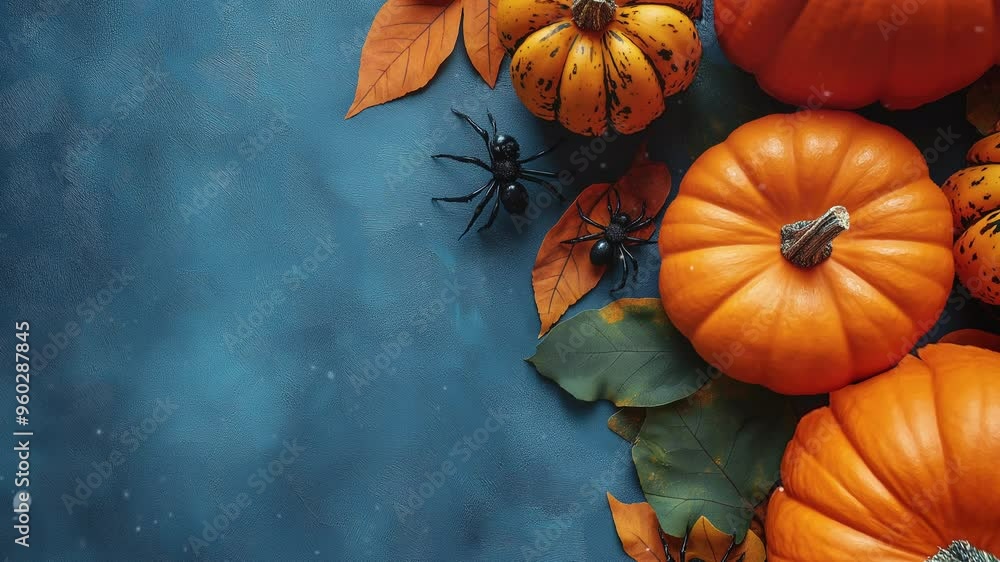 Halloween pumpkins and bats on a blue background Halloween pumpkins and bats on a blue background
