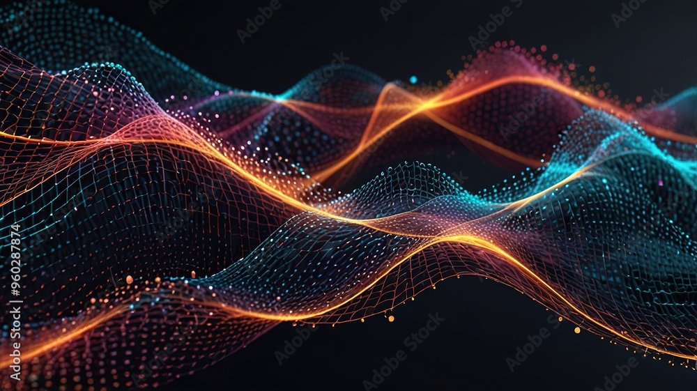 Abstract technology stream background. Digital dynamic wave of dots. Network connection structure. 3D rendering. Abstract technology stream background. Digital dynamic wave of dots. Network connection structure. 3D rendering.