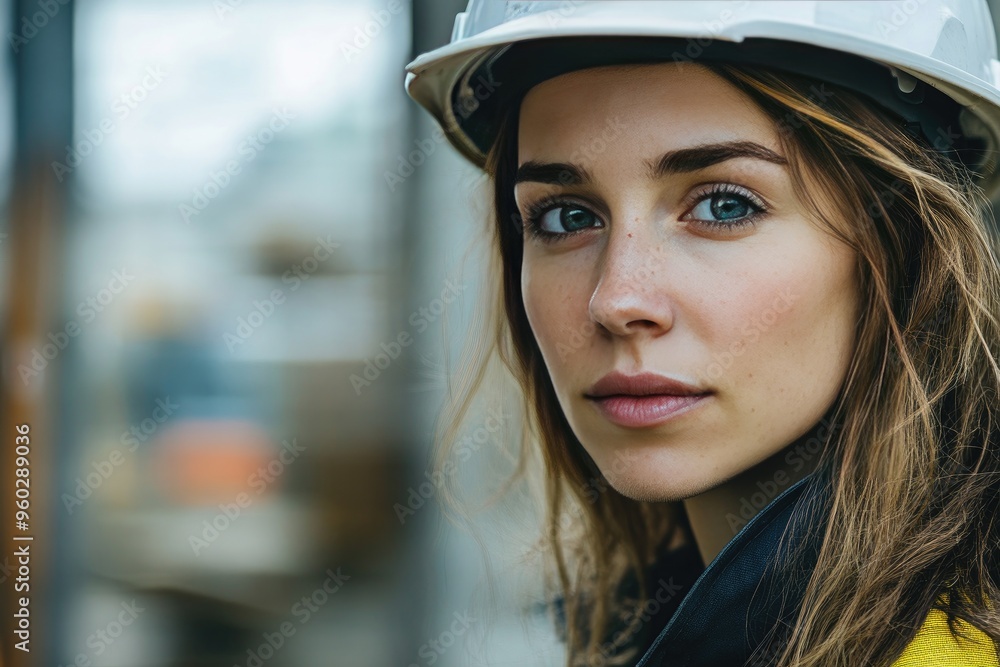 Young woman wearing hard hat. Perfect for construction, engineering, and safety-related projects. Young woman wearing hard hat. Perfect for construction, engineering, and safety-related projects.