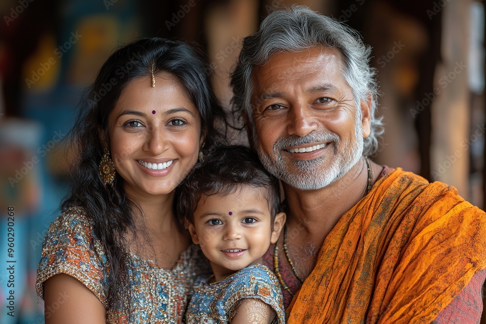 Smiling Indian Family Enjoying Tea Time Posing for the Camera Smiling Indian Family Enjoying Tea Time Posing for the Camera