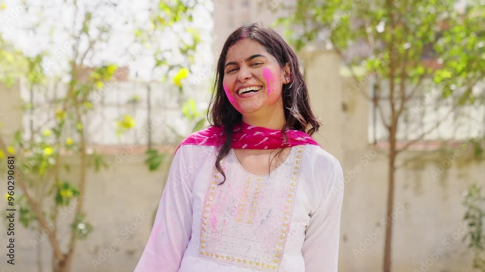 Indian Woman Clapping Hands Full of Holi Colors Indian Woman Clapping Hands Full of Holi Colors
