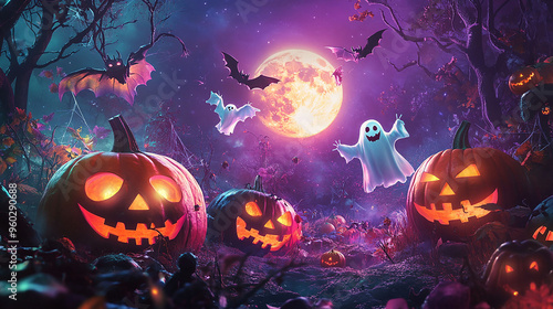 Obraz w ramie halloween background with pumpkins