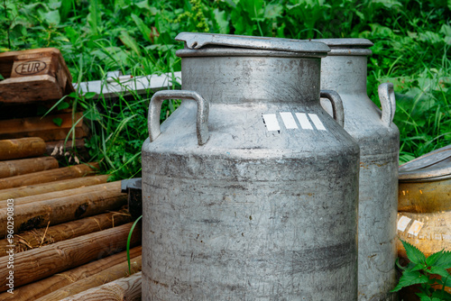 Antique milk container in Norway field