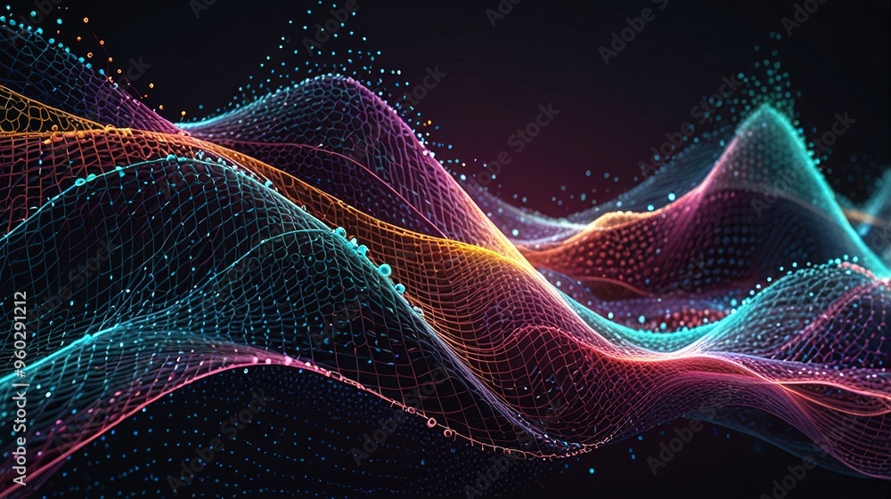 Abstract technology stream background. Digital dynamic wave of dots. Network connection structure. 3D rendering. Abstract technology stream background. Digital dynamic wave of dots. Network connection structure. 3D rendering.
