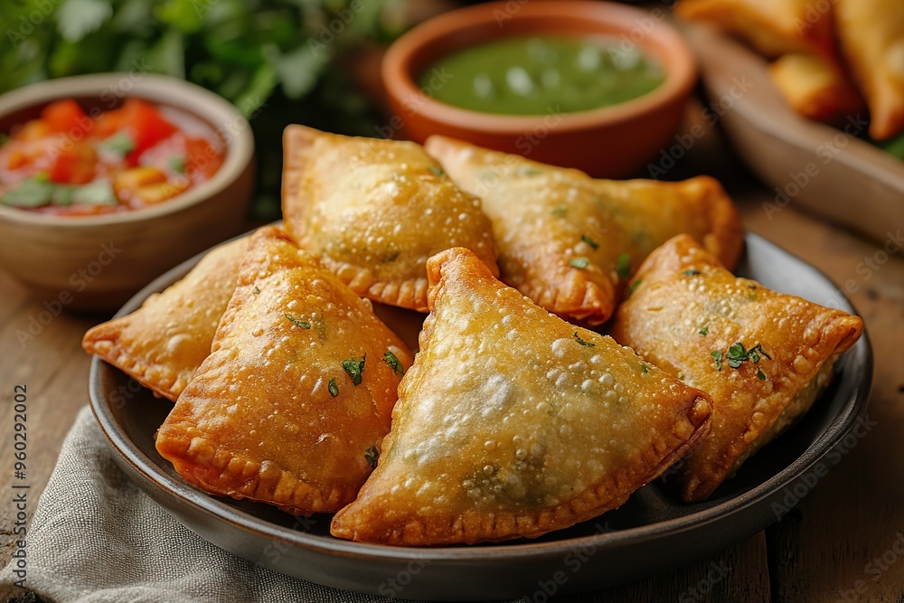 Traditional Punjabi Veg Samosas Served on a Plate Ready to Eat