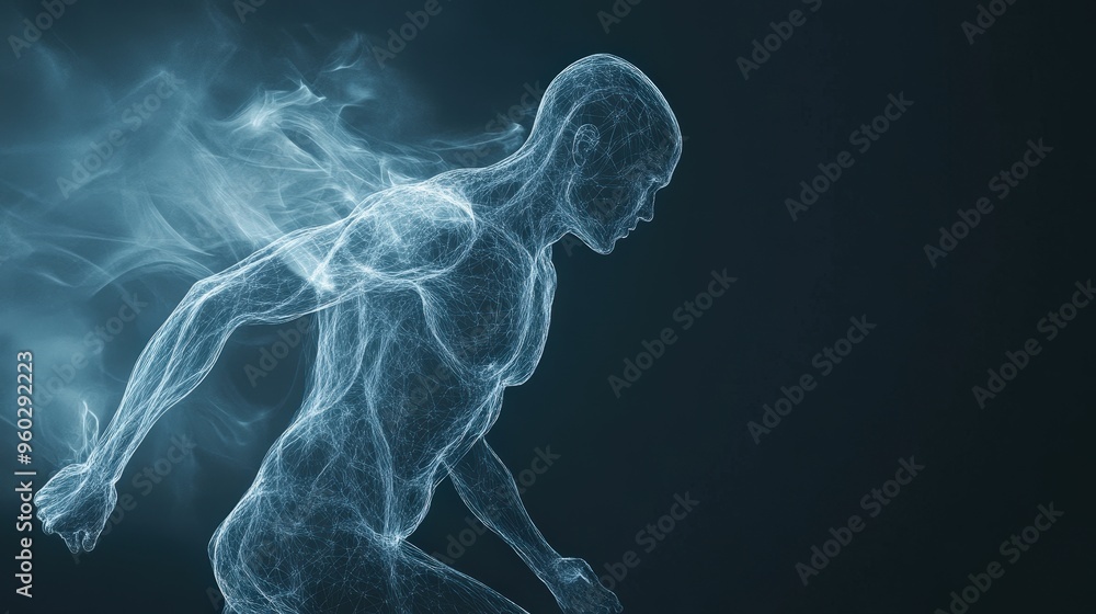 Fototapeta premium Athlete movement analysis highlighting physical prowess on copy space background with blank slate