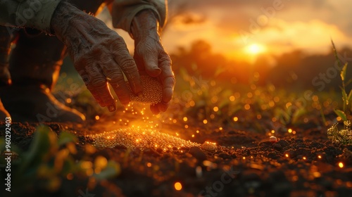 A farmer sows grain photo