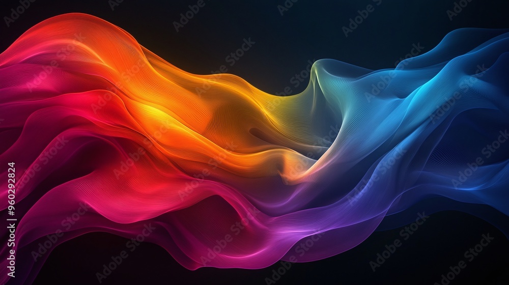 Obraz premium A vibrant abstract background showcasing flowing waves of color, blending smoothly from red to blue, creating a dynamic visual experience.