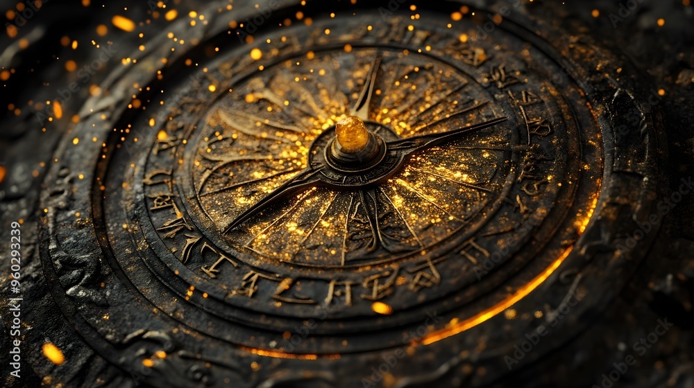 Mystical Fortune Telling Sundial Drenched in Golden Celestial Pollen Ornate and Intricate Timepiece Mystical Fortune Telling Sundial Drenched in Golden Celestial Pollen Ornate and Intricate Timepiece