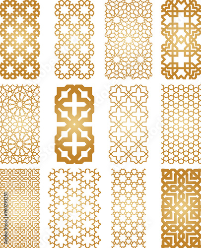 Oriental seamless png transparent patterns set. Arabic geometric ornament for background
